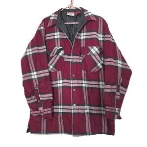 Vintage Flannel Shacket Mens L Insulated Quilt Lined Plaid Jacket Red Western